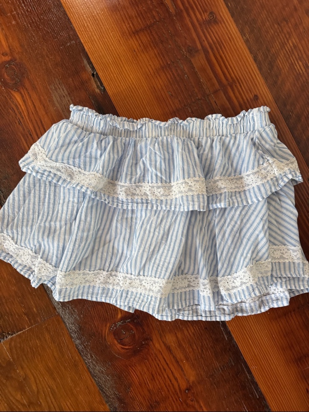 wild fable Light Blue and White Striped Ruffle Skort
